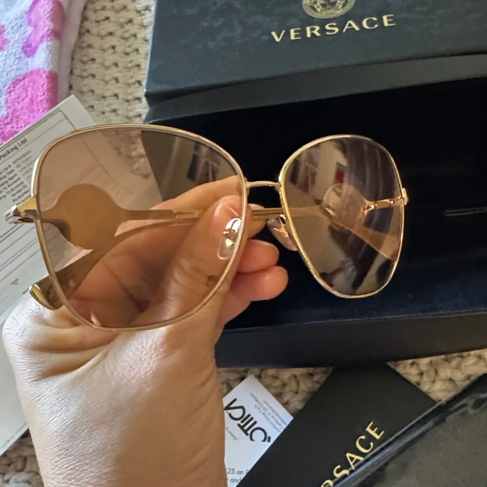 Versace Gold Metal Frame Sunglasses with Brown Lenses